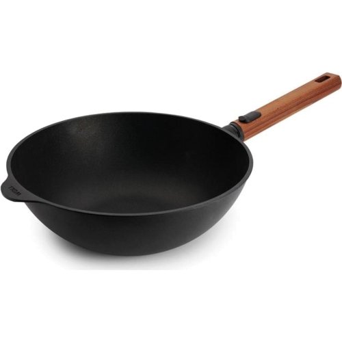 Guss-Wok Eco Logic QXR 24 cm mit abnehmbaren Holzgriff